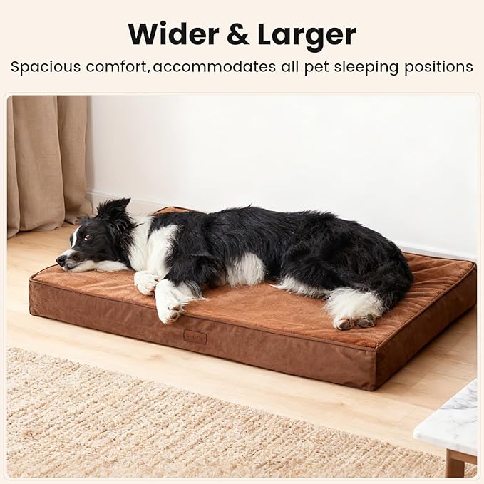OhGeni Orthopedic Waterproof Dog Bed for Medium Large Dogs, Machine-Washable Removable Cover in Easy-Clean Fabric, Reversible Memory Foam & Easy-Carry Handle, Wider and Larger, 36 inch (Brown)