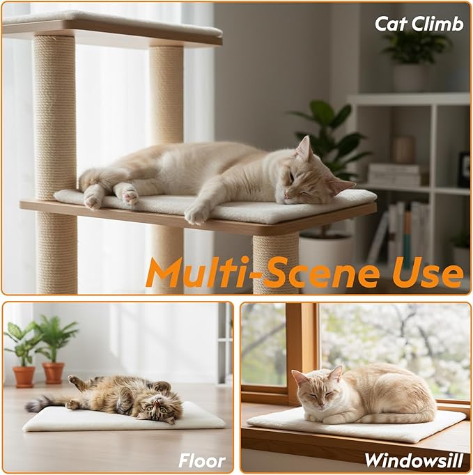 FunFurry Self Warming Cat Bed, Heating Cat Pad, Extra Soft Flannel Surface, Removable ＆ Washable, Thick Thermal Mat with Non-Slip Bottom (Ivory, 24" X 18")
