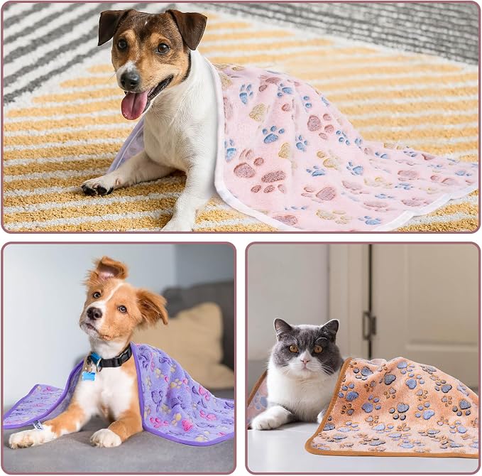Dono 1 Pack 3 Dog Blankets for Small Dogs, Soft Fluffy Paw Print Pattern Fleece Pet Blanket Warm Sleep Mat, Puppy Kitten Blanket Doggy Mat for Dog Cat Kitten Doggy -23 * 16in (S(23 * 16"), Bone-2)