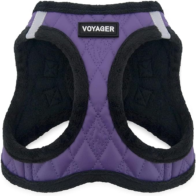Best Pet Supplies - All Weather Plush, Reflective, No Pull Harness for Small, Medium Dogs, Cats - Secure with Hook & Loop Fastener, Buckle, Double D-Rings - Purple Faux Leather, XS