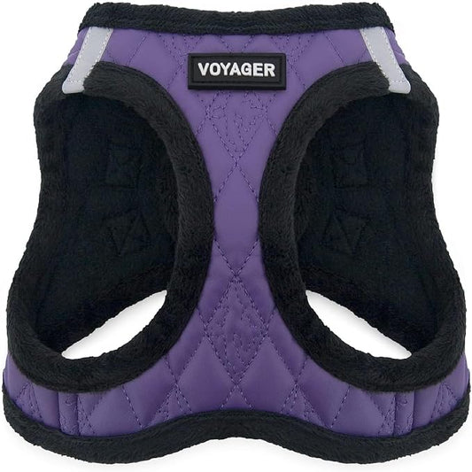 Best Pet Supplies - All Weather Plush, Reflective, No Pull Harness for Small, Medium Dogs, Cats - Secure with Hook & Loop Fastener, Buckle, Double D-Rings - Purple Faux Leather, XS