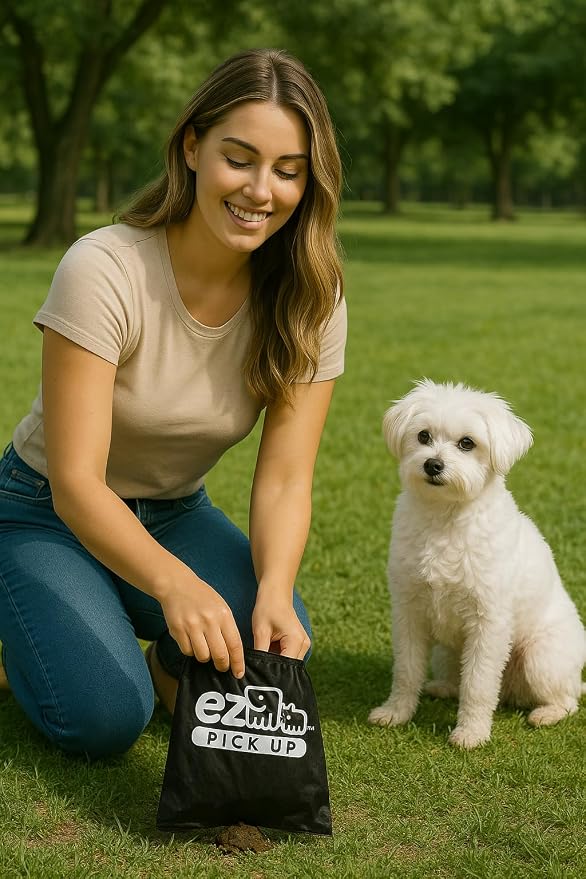 1000 EZ Pick Up Dog Waste Bags Poop Bag Black Color Large Poopy Puppy | heavy duty, poo training, one large roll, black poop bags, extra large, leak proof