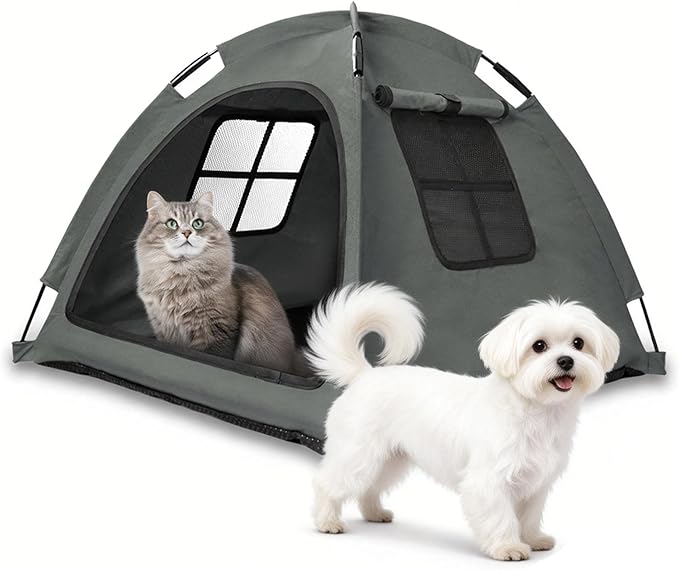 Anti-Anxiety Open Pet Tent for Cats & Dogs, Calming Hideaway | Soothing den, ventilated mesh, ripstop oxford, tip-proof. No-tools, washable cover. Indoor & outdoor. Up to 35lb. 5 colors
