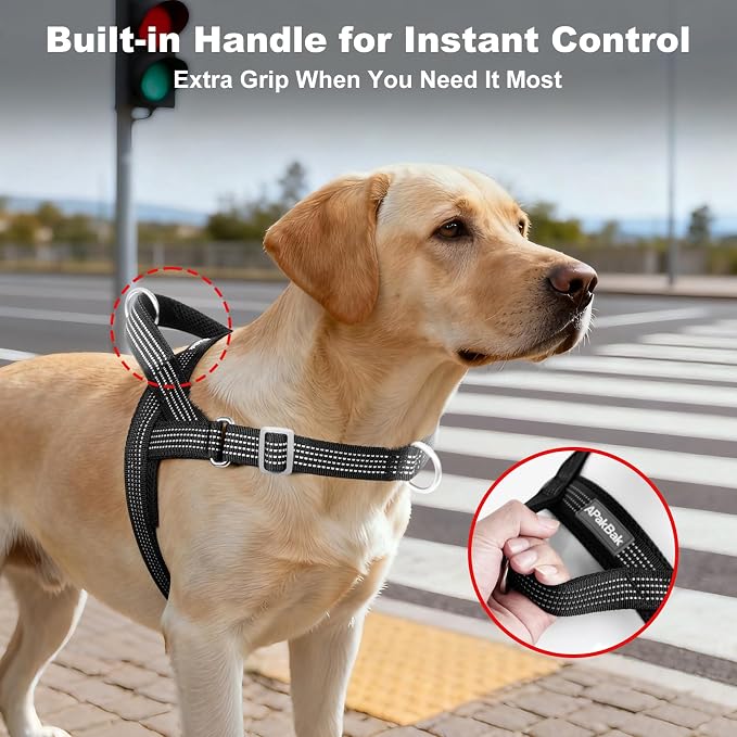 No Pull Dog Harness with Handle, Adjustable Soft Mesh Padded Reflective Walking Harness with Front Clip for Small Medium Large Dogs – Quick Fit No Escape for Training and Hiking (Black, S)