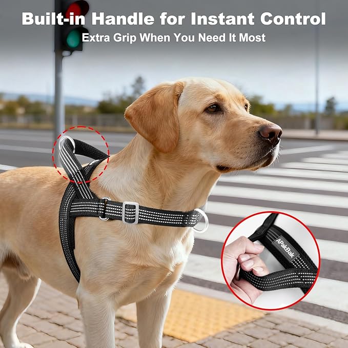 No Pull Dog Harness with Handle, Adjustable Soft Mesh Padded Reflective Walking Harness with Front Clip for Small Medium Large Dogs – Quick Fit No Escape for Training and Hiking (Black, XS)