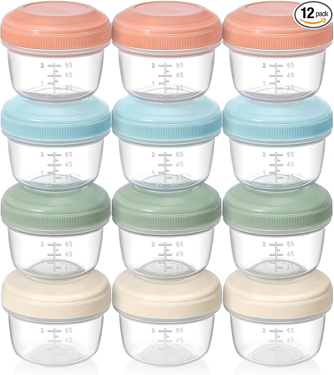 VITEVER [12 Pack] 4 oz Small Containers with Lids, Reusable Plastic Jars for Snack and Puree, Salad Dressing Container to Go, Deli Containers, Condiment Containers, Dishwasher Safe, BPA Free