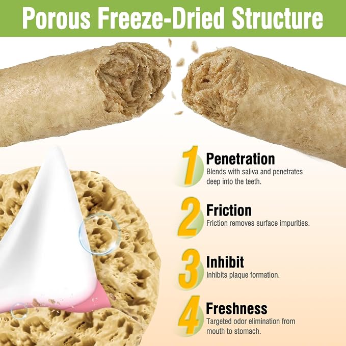3.52oz/100g Freezed Dried Cat Chew Sticks, Cat Dental Treats for Freshens Breath and Controls Tartar, Feline Teething Sticks