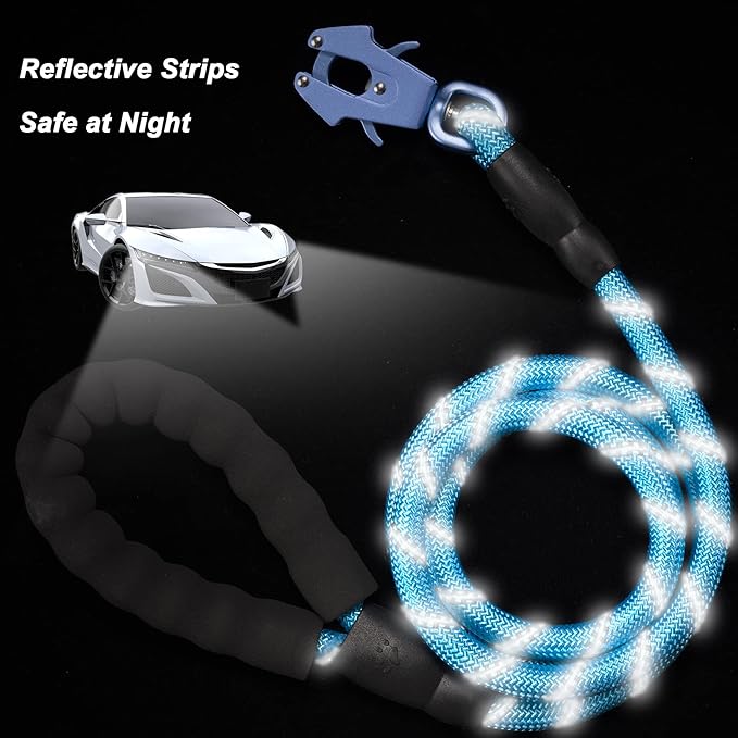 GEIT 2/4/5/6FT Dog Leash, Heavy Duty Rope Leashes, Reflective Nylon Pet Lead with Aluminum Quick Release/Locking Tactical Frog Clip for Small Medium and Large Dogs, Blue, 1/2 inch
