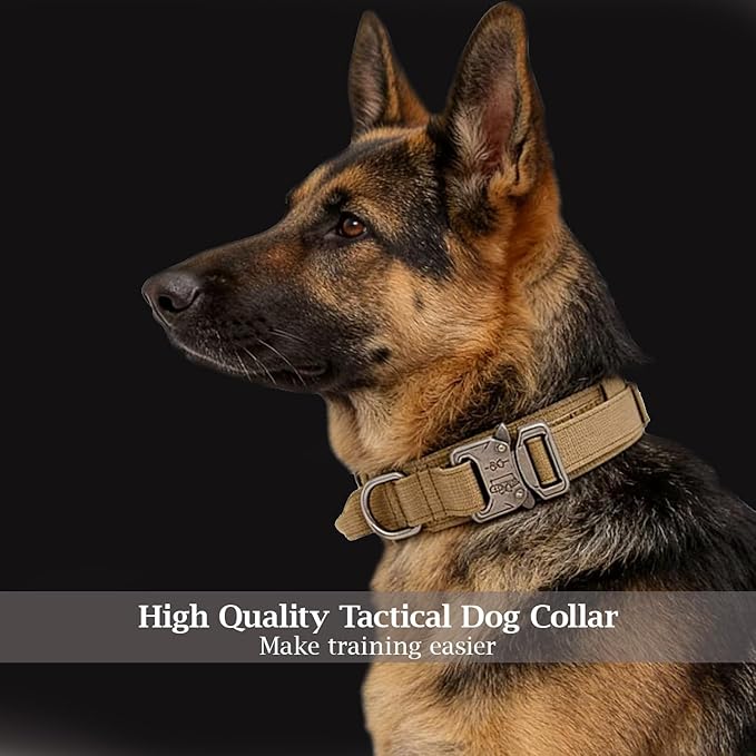 Tactical Dog Collar Adjustable Military Nylon Dog Collar with Control Handle and Heavy Duty Metal Buckle for Medium and Large Dogs (Brown,S)