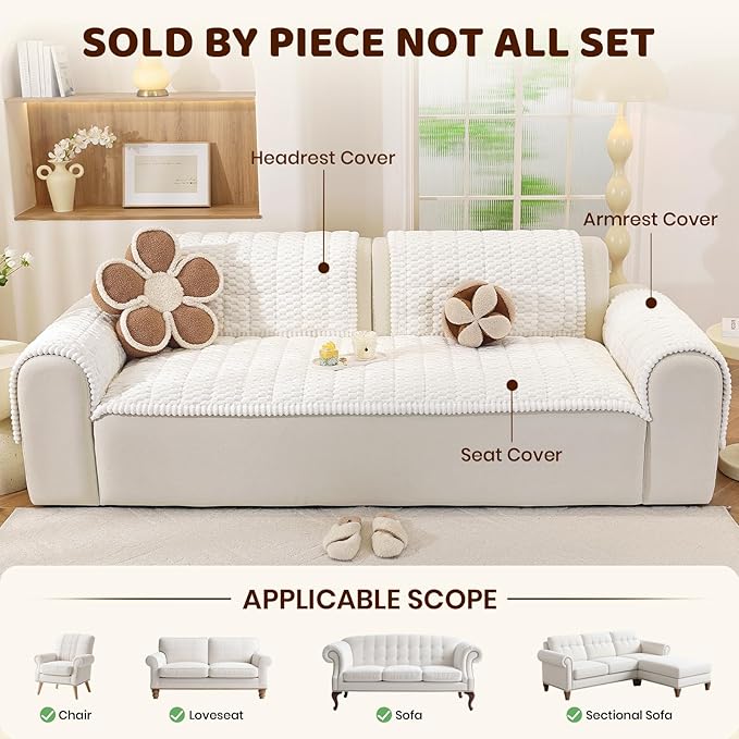 Royhom Couch Cover for Dogs Washable, Soft Thick Pet Couch Covers for Sofa, Pawcart Couch Protector Pet Friendly, Furniture Covers Dog Mat for Couches and Sofas (White, 27.6 x 70.9 Inch)