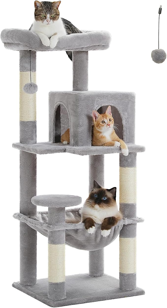 MUTTROS Cat Tree for Indoor Cats, 45.7" Multi-Level Cat Tower with Large Metal Frame Hammock, Cat Condo with 4 Scratching Posts and Top Perch for Small Medium Kitty, Grey