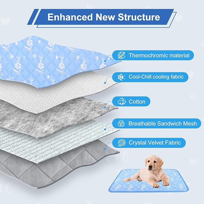 MH MYLUNE HOME Dog Cooling Mat 59" x 40" Cool-Chill Cool Fiber & Endothermic Color Changing Double-Sided Cooling & Warm Dog Mat, Foldable Washable Summer Pet Blanket