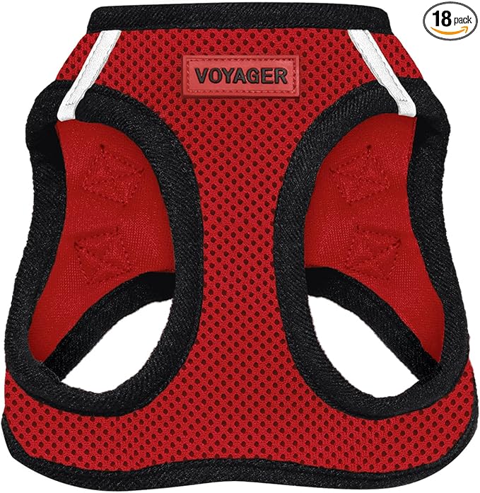 Best Pet Supplies - All Weather Mesh / Plush, Reflective, No Pull Harness for Small, Medium Dogs, Cats - Secure with Hook & Loop Fastener, Buckle, Double D-Rings - Red/Black Trim, L