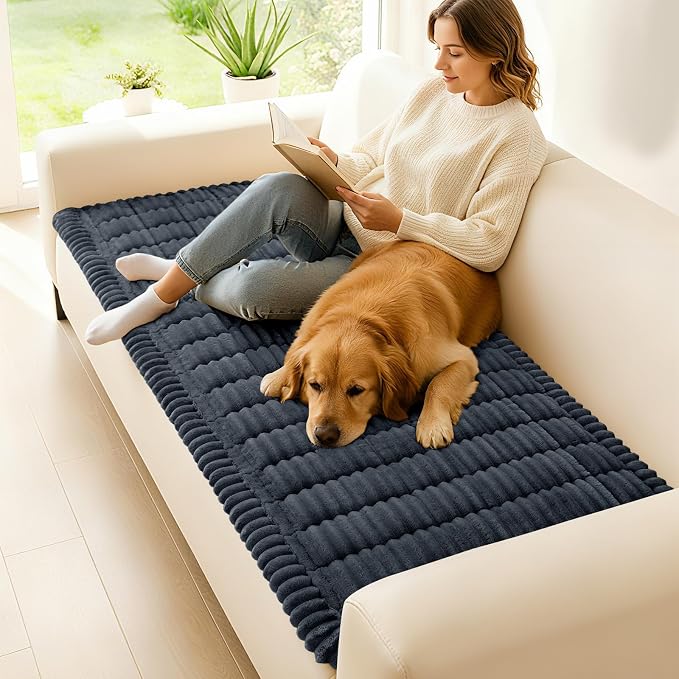 hyha Couch Cover for Dogs Washable, Non Slip Thick Flannel Sofa Protector, Pet Friendly Plush Furniture Cover for Sectional Sofa & Loveseat (Charcoal Grey, 27.6" x 70.9")