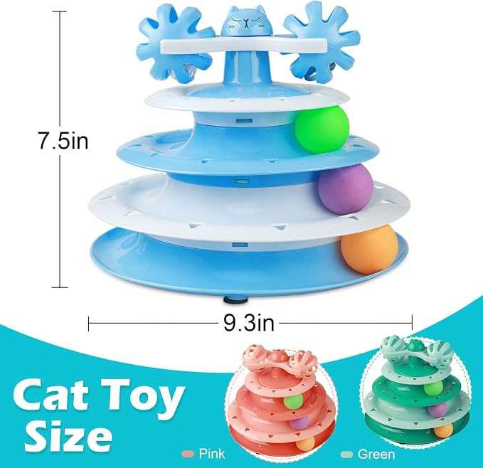 UPSKY Cat Toy Roller 4-Level Turntable Cat Toy Balls with Three Colorful Balls and Bell Ball X Turntable Interactive Kitten Fun Mental Physical Exercise Puzzle Toys
