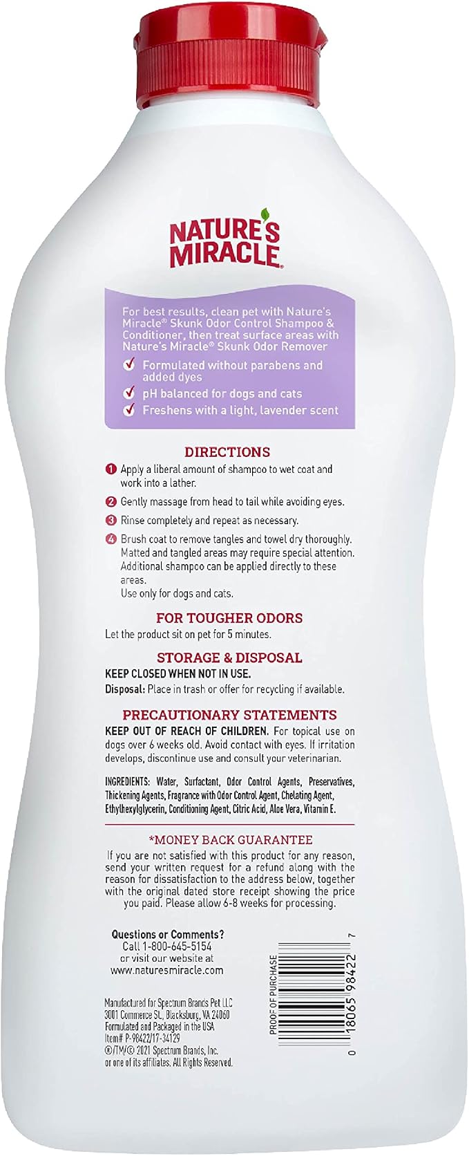 Nature's Miracle Skunk Odor Control Shampoo & Conditioner Lavender Scent 32 Ounces, Odor Control Formula