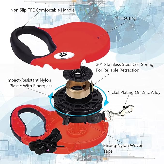 13ft Retractable Dog Leash for Small Breed Dogs up to 22 lbs with a Detachable Chew Proof Extender Wire Ropes (RED S)