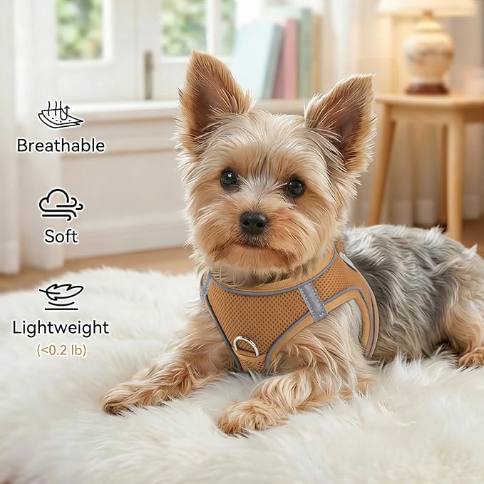 Joytale Small Dog Harness, Breathable Mesh Step-in Vest, Reflective Soft Padded Harnesses for Cats, Puppies and Extra Small Dogs, Brown, XXS