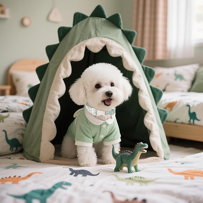 Maca Bates Spring Green Cute Dinosaur Basic Dog Collar for Extra Small Boy Girl Dogs,Durable Soft Adjustable Collars Gift for Male Female Puppy Pet with Safety White Buckle