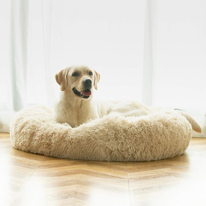 Washable Dog Round Bed Large, Donut Dog Bed Large Dog, Comfy Dog Calming Cuddler Bed
