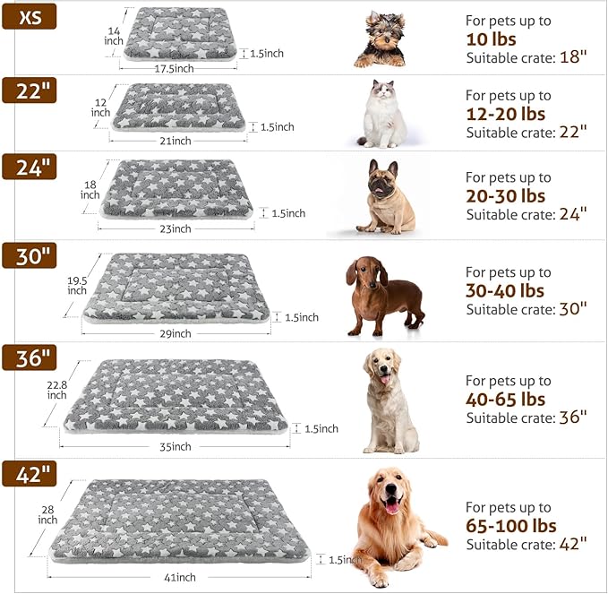 Mora Pets Dog Bed Crate Pad Ultra Soft Pet Bed with Cute Star Print Washable Reversible for Large Medium Small Dogs 21 x 12 inch 2 Pack Grey