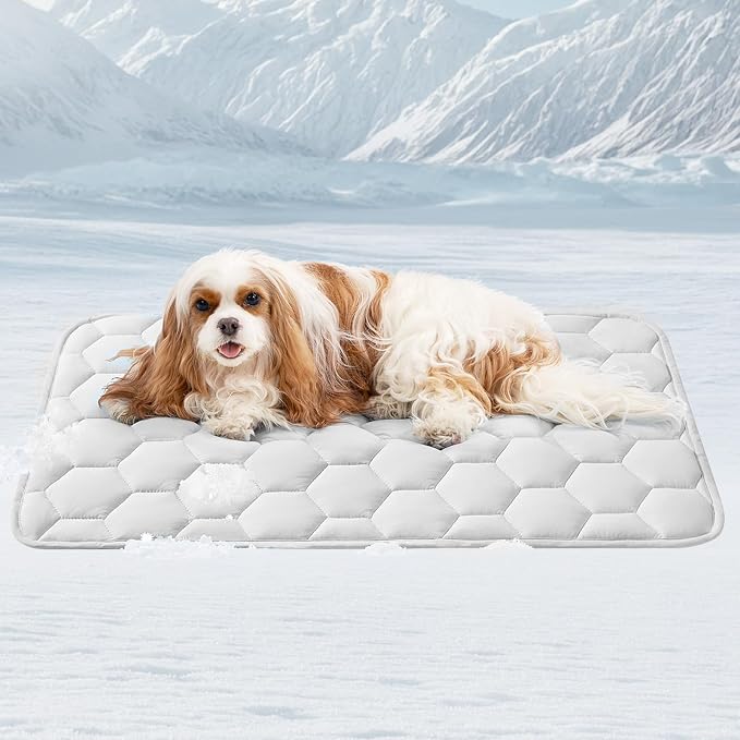 EHEYCIGA Cooling Mat for Dogs, 35" x 23"(Q-Max>0.53), Washable Dog Cooling Mat, Portable Kennel Cooling Pet Pad for Summer, Non-Slip Summer Crate Pad for Large Dog, Grey