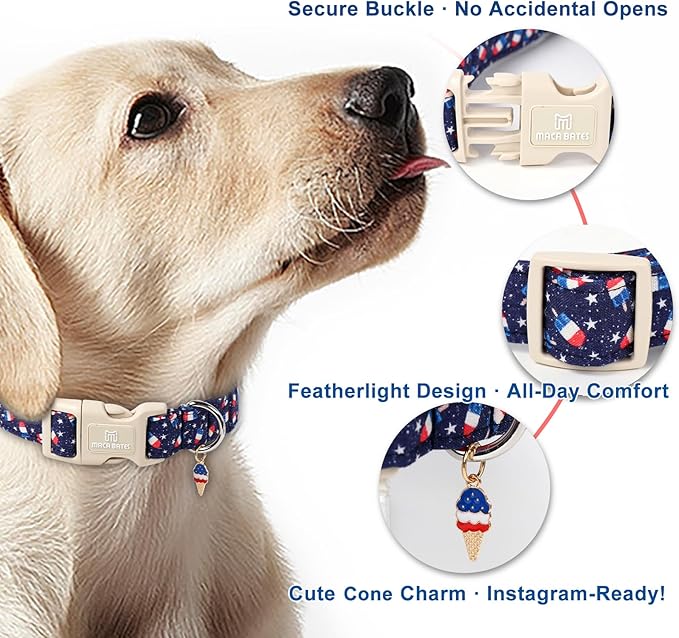 Maca Bates American Flag Star Dog Collar for Dogs 4th of July Adjustable Durable Soft Patriotic Blue Basic 4 of 7 Collars Independence Day Gift for Small Boy Girl Male Female Puppy