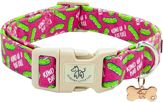 Elegant little tail Dog Collar, Dill Pickle Print Pink Puppy Male Adjustable Cotton Pet Collar with Quick Release Buckle for Small Medium Large Dogs