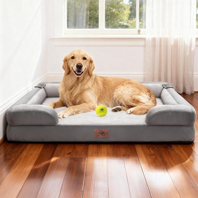 Orthopedic Dog Bed for Extra Large Dogs, XXL Waterproof Egg Crate Memory Foam Pet Bed Bolsters Dog Couch with Washable Cover & Non-Slip Bottom, 45 x 35