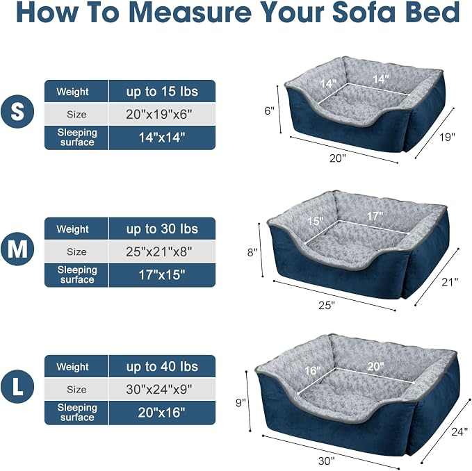 JOEJOY Rectangle Dog Bed for Large Medium Small Dogs - Washable Orthopedic Sofa Bed, Soft Breathable Puppy & Pet Cuddler, Durable Calming Dog Bed with Anti-Slip Bottom, Multiple Sizes, Navy Blue
