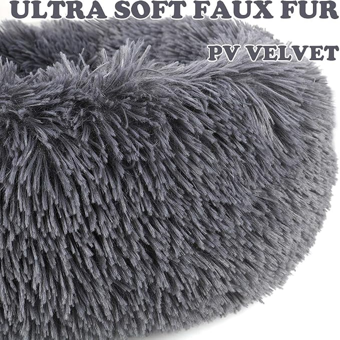 otoez Kitten Puppy Bed Extra Small XS Round Dog Cat Beds Anti Anxiety Plush Pet Calming Donut Bed with Non-Slip Waterproof Bottom, Washable (15.7", Dark Grey)