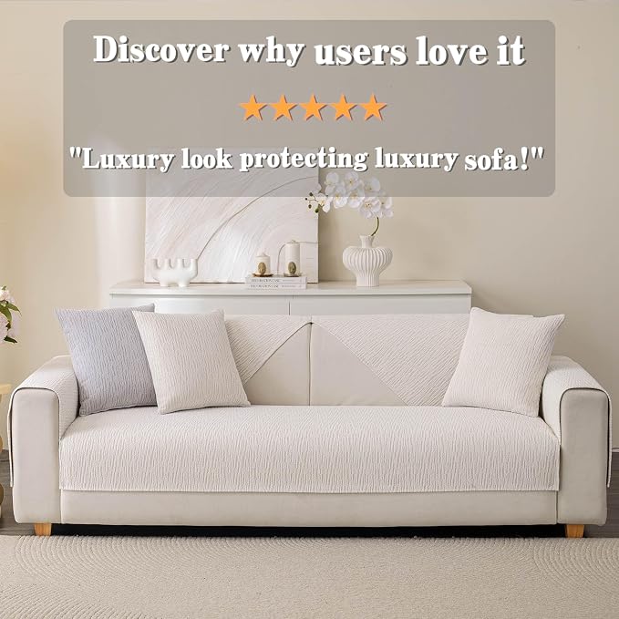 Soft Waterproof Chenille Cover Washable, Non Slip Sectional Sofa Covers for 3 Cushion Couch Sofa L Sharped Sofa Slipcover for Pets, Furniture Protector (1 PCS 27"x27" White)
