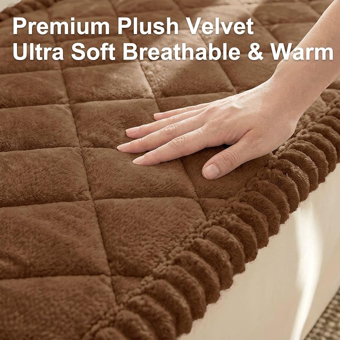 Smiry Couch Cover for Dogs, Non Slip Washable Pet Sofa Protector for Large Dogs, Cats, Fuzzy Plush Sofa Covers Backrest & Armrest, Against Fur, Dirt & Scratch Resistant, Brown, 27.6"×27.6"