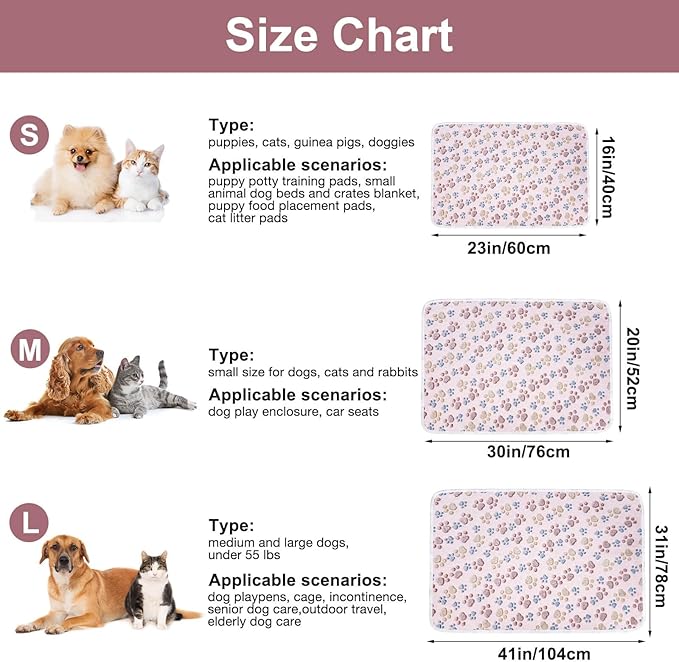 Dono 1 Pack 3 Dog Blankets for Small Dogs, Soft Fluffy Paw Print Pattern Fleece Pet Blanket Warm Sleep Mat, Puppy Kitten Blanket Doggy Mat for Dog Cat Kitten Doggy -23 * 16in (S(23 * 16"), Bone-2)