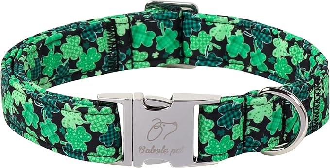 St. Patrick's Day Dog Collar, Lucky Clover Dog Collars, Adjustable Heavy Duty Irish Festive Pet Collar for Small Medium Large Dogs with Metal Buckle XS