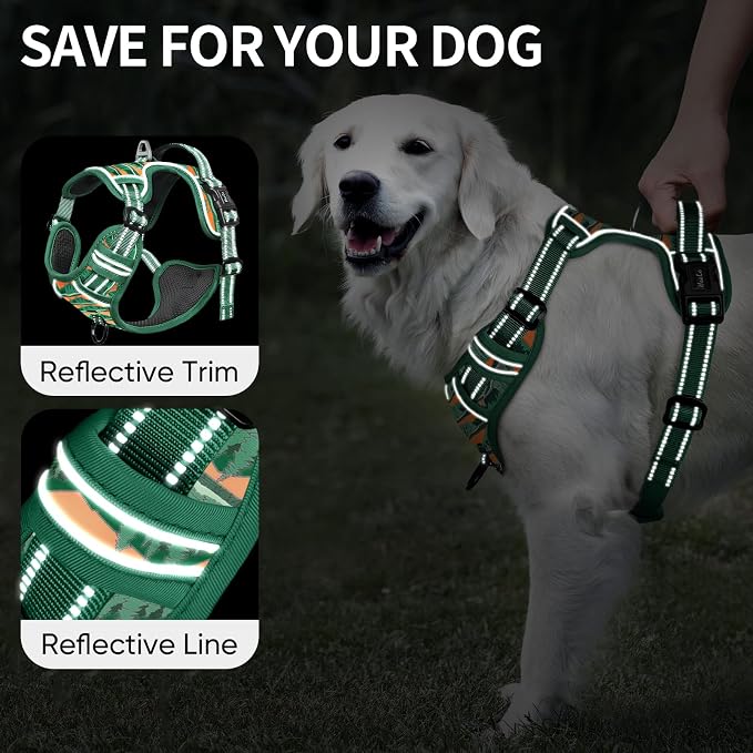 HEELE Dog Harness, No Pull Adjustable Padded Reflective Harness for Small Medium Large Dogs with Handle for Walking Training, Wilderness, M