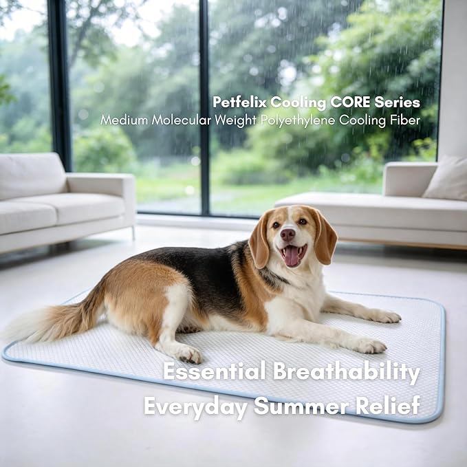 petfelix Dog Cooling Mat, Cooling Dog Bed and Cooling Pad for Dog and Cat with Qmax 0.4 Yarn, Breathable 3D Airflow Layers, Machine Washable Non Slip Base for Pets, Blue, M, 28"*20"