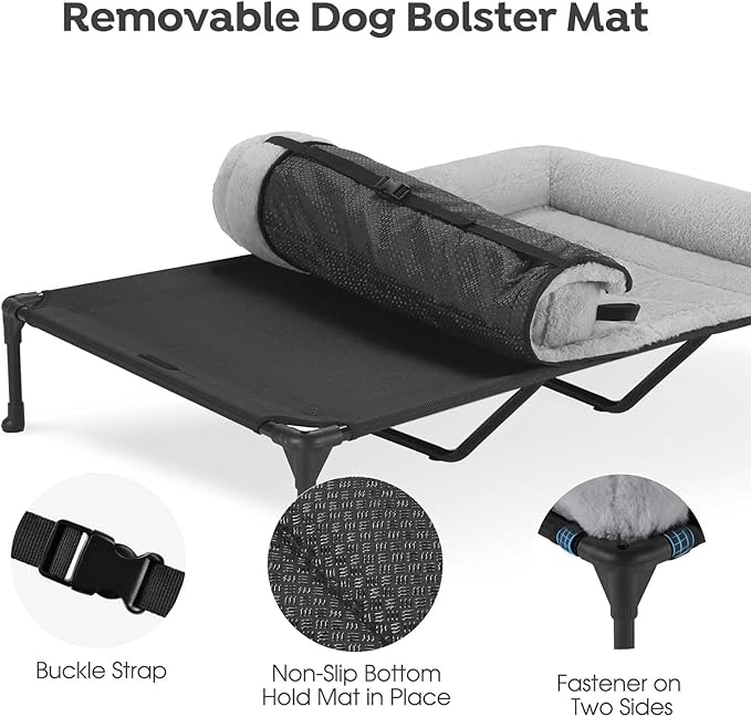 Veehoo Orthopedic Elevated Dog Bed with Fluffy Plush Bolster Cushion, Indoor Raised Dog Beds for Large Dogs, Soft Pet Sofa Cot with Removable Washable Mat, No-Slip Feet, 59 x 37 inches, Grey