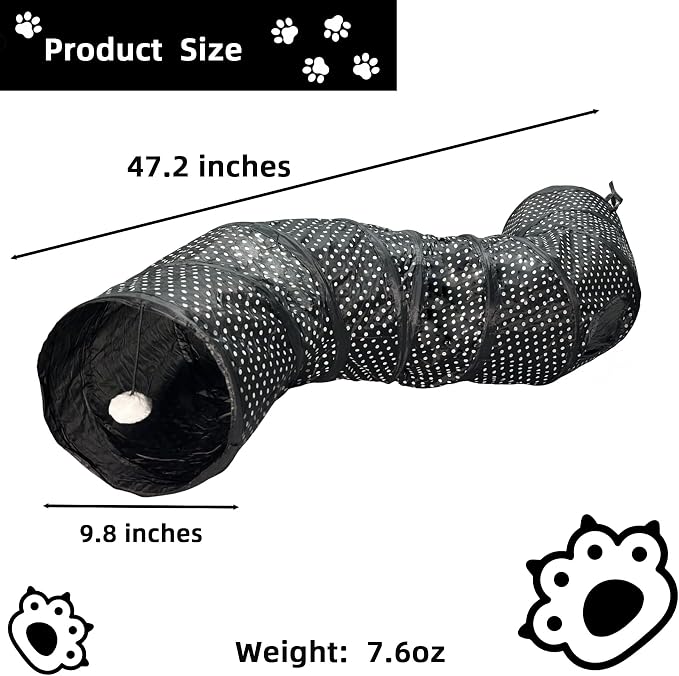 Cat Tunnel Collapsible, More Interactive Indoor Play Toy Tube for Cats & Kittens with Crinkle Paper and Peekaboo Holes(S)