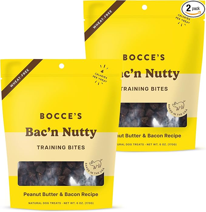 Bocce's Bakery Bac’n Nutty Training Treats for Dogs – Natural, Low-Calorie, Wheat-Free Training Bites Made with Real Ingredients and Baked in The USA – PB & Bacon Recipe (2 Pack Bundle)