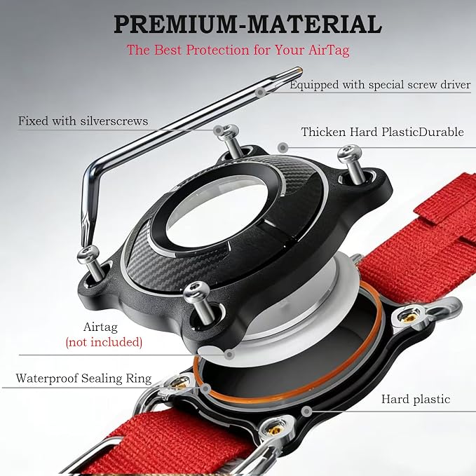 Upgraded AirTag Dog Collar,Waterproof Tactical Dog Collar with AirTag Holder, Control Handle and Metal Buckle,Heavy Duty Dog Collars for Large Dogs(Red，L