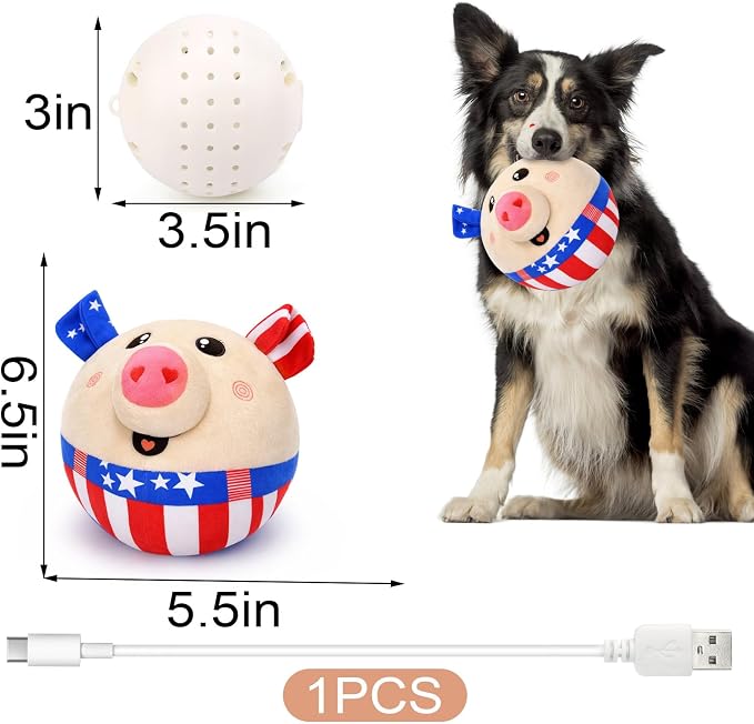 BABORUI Interactive Dog Toys Independence Pig, 4th of July Dog Toys with Recording and Music Modes, Independence Day Dog Toys for Small/Medium/Large Dogs to Keep Them Busy(Independence Pig)