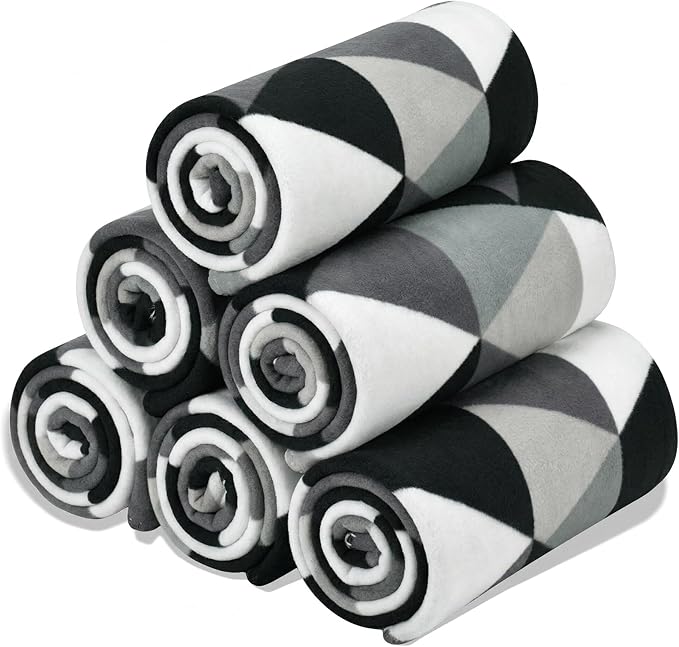 CAI TENG Triangle Fleece Throw Blankets Bulk 6 Pack Lightweight Warm Soft Cozy Kids Blanket 50 x 60 in Pet-Friendly Thin Small Blanket for Home, Bed, Sofa, Office, Gifts, Outdoor Grey Black