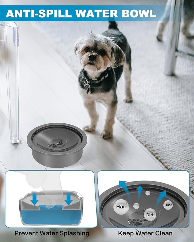 No Spill Dog Water Bowl, Slow Drinking Non Spilling Water Dish, Fits into Elevated Pet Feeder, 30oz Messy Drip Proof Slobber Stopper Water Dispenser for Dogs