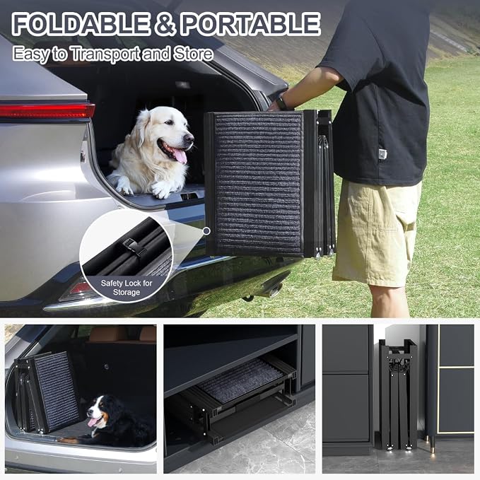 Dog Ramp for Car 71" Extra Long & 17.2" Wide Folding Dog Ramps for Large Dogs with Non-Slip Rug Surface Portable Dog Car Ramp for SUV Car & Truck, Outdoor Dog Ramp Up to 270 LBS