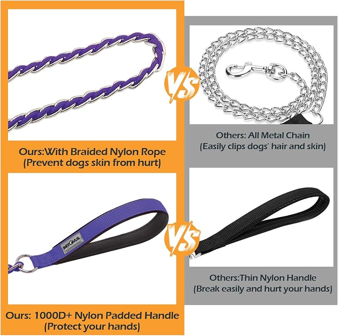 Chain Dog Leash Chew Proof Metal Leash for Medium Large Dogs, Chain Link Dog Anti Chew 5.2FT / 4FT Strong Anti Bite Comfortable Soft Padded Handle (Purple, 5.2FT(80-150lb))