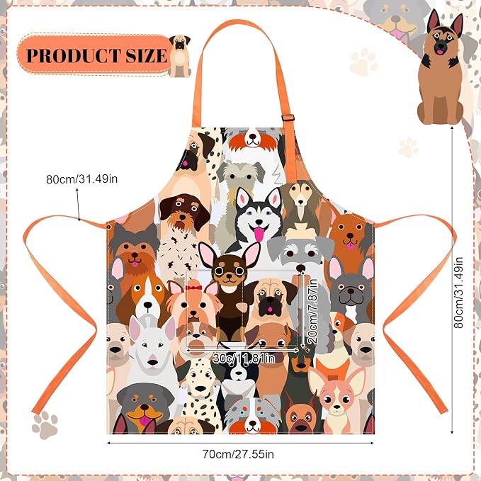Dog Grooming Waterproof Apron with 2 Pockets, Cute Animals Puppy Dog Pets Apron