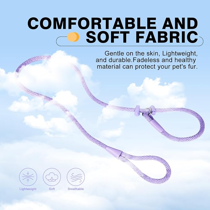 Lynxking Dog Leash Slip Lead Reflective Breathable Rope Comfortable Strong No Pull Slip On Pet Training Lead for Dogs (Light Purple, Small 3/8 inch x 6ft)