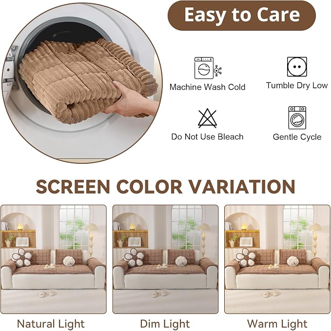 OstepDecor Couch Cover for Dogs, Washable Non Slip Sofa Cover for Pets, Soft Couch Covers for Sofa, Loveseat and Sectional, Furniture Protector Against Pet Hair & Scratches (35.4" x 47.2", Brown)