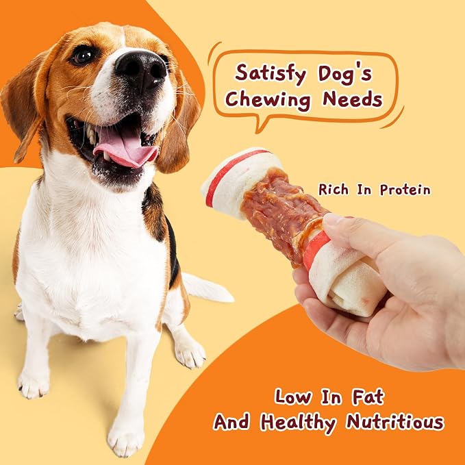 Jungle Calling Chicken Wrap Knotted Bones Dog Chews, Long Lasting Beefhide Treats Real Rawhide Bones for Large Dogs Edible Training Treats (Pack of 2)